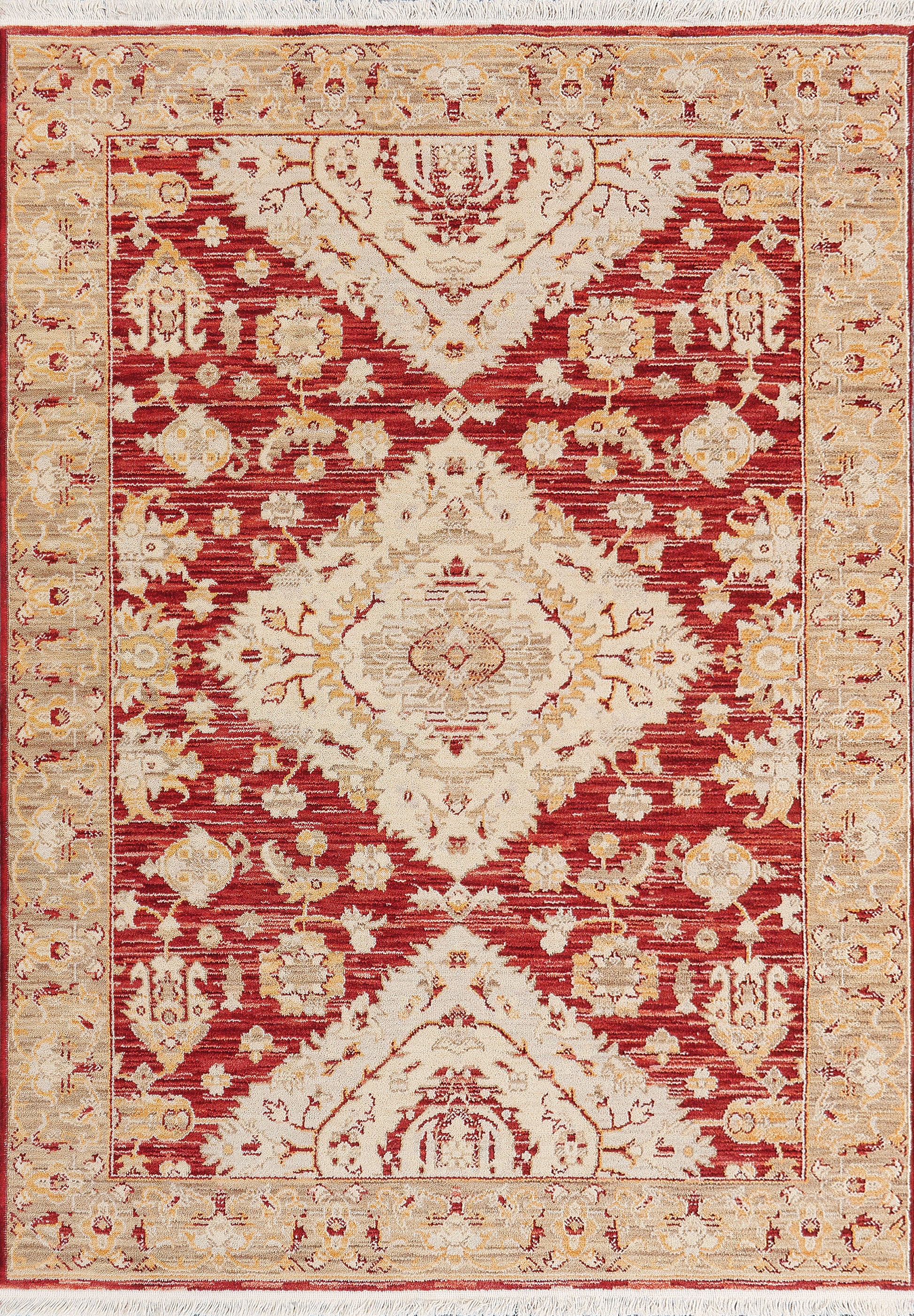 Wade Traditional Red/Beige/Multi Floral Medium Pile Rug