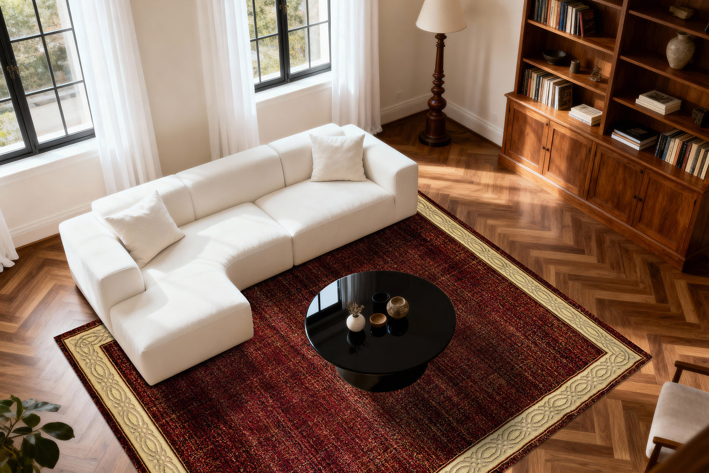 Yazd Contemporary Red Modern Medium Pile Rug