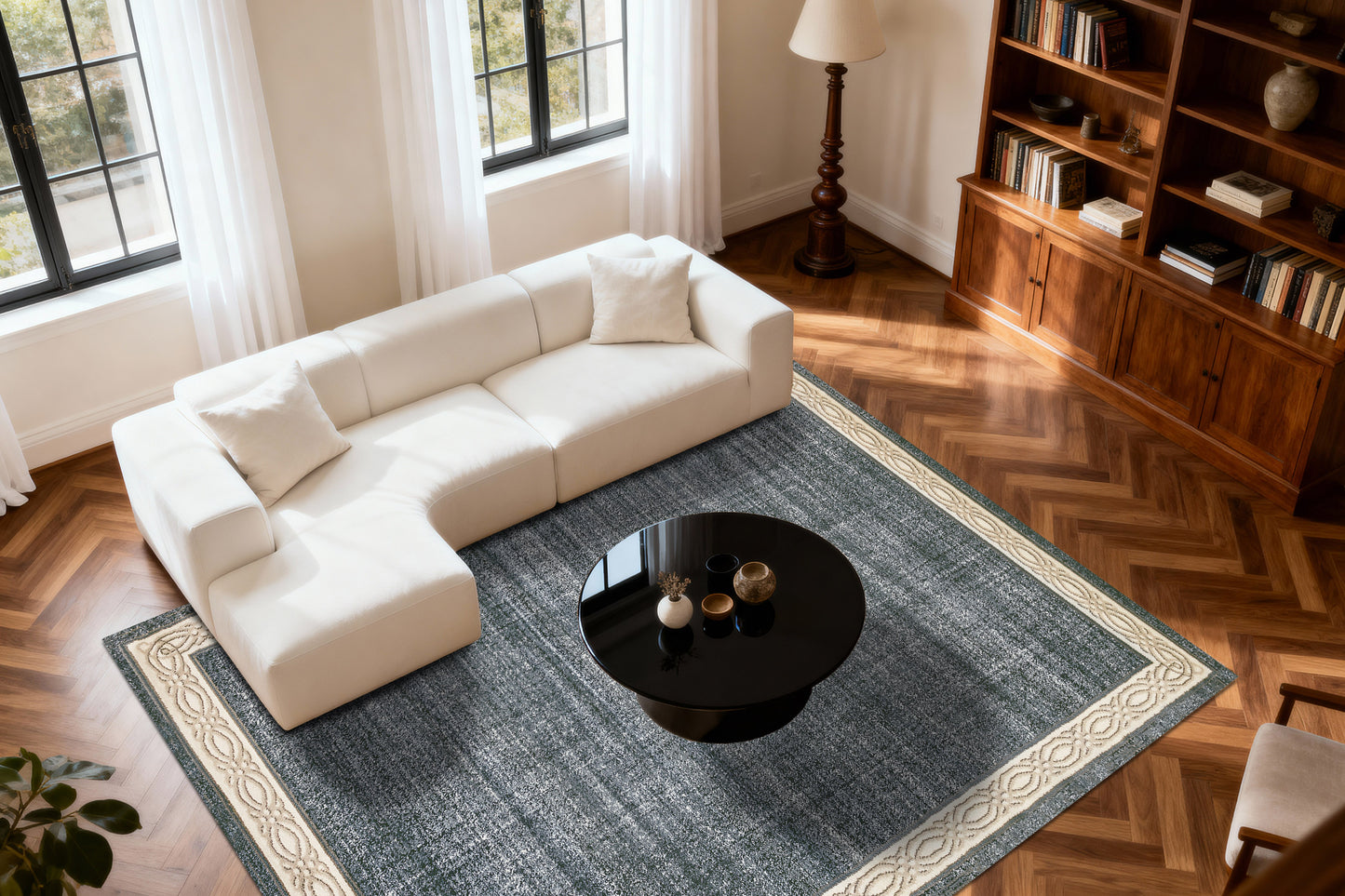 Yazd Traditional Blue/Grey Classic Medium Pile Rug