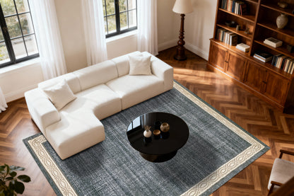 Yazd Traditional Blue/Grey Classic Medium Pile Rug