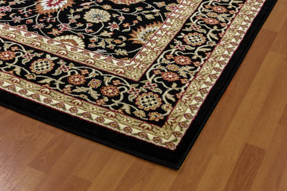 Yazd Traditional Black Classic Medium Pile Rug