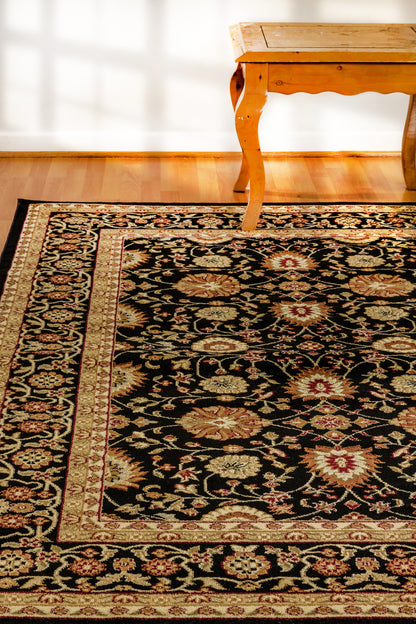 Yazd Traditional Black Classic Medium Pile Rug