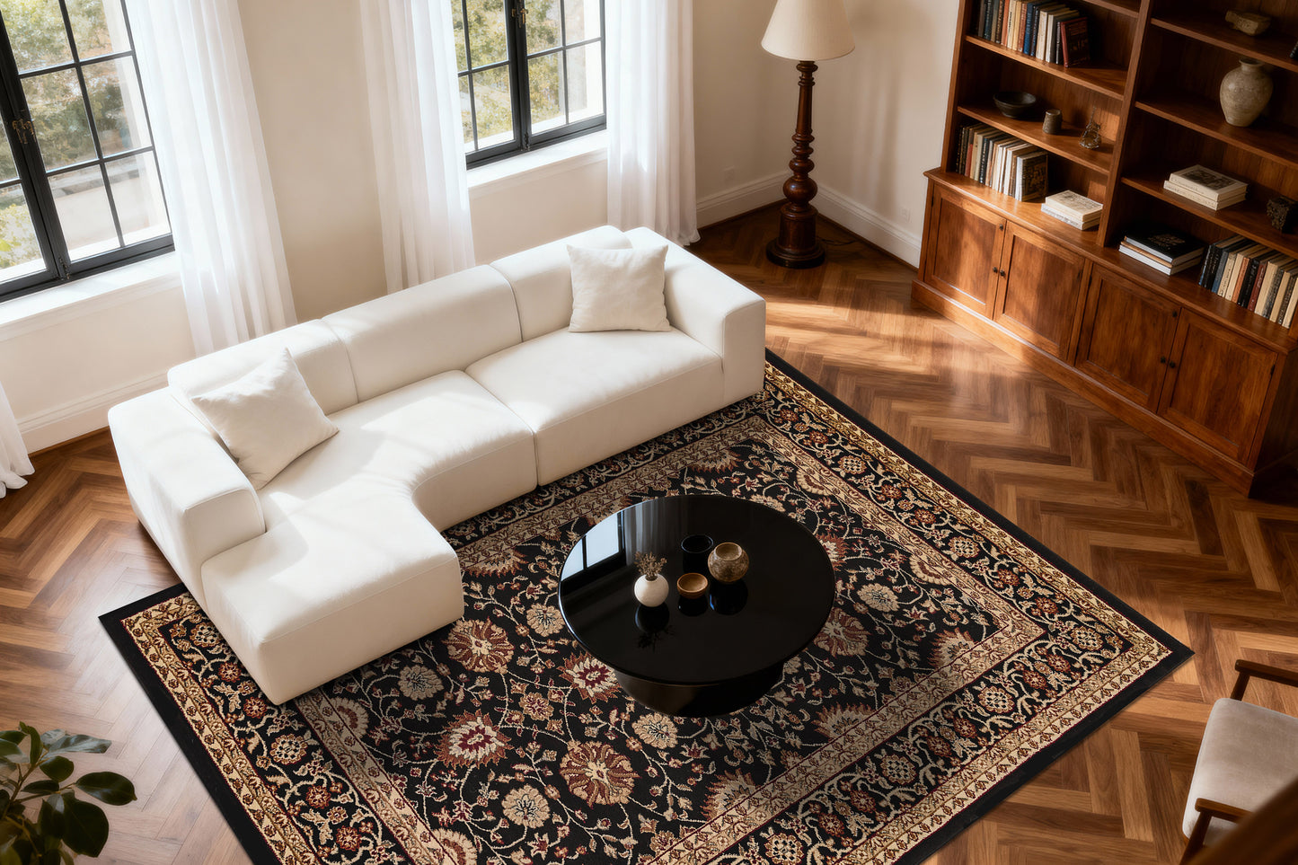 Yazd Traditional Black Classic Medium Pile Rug