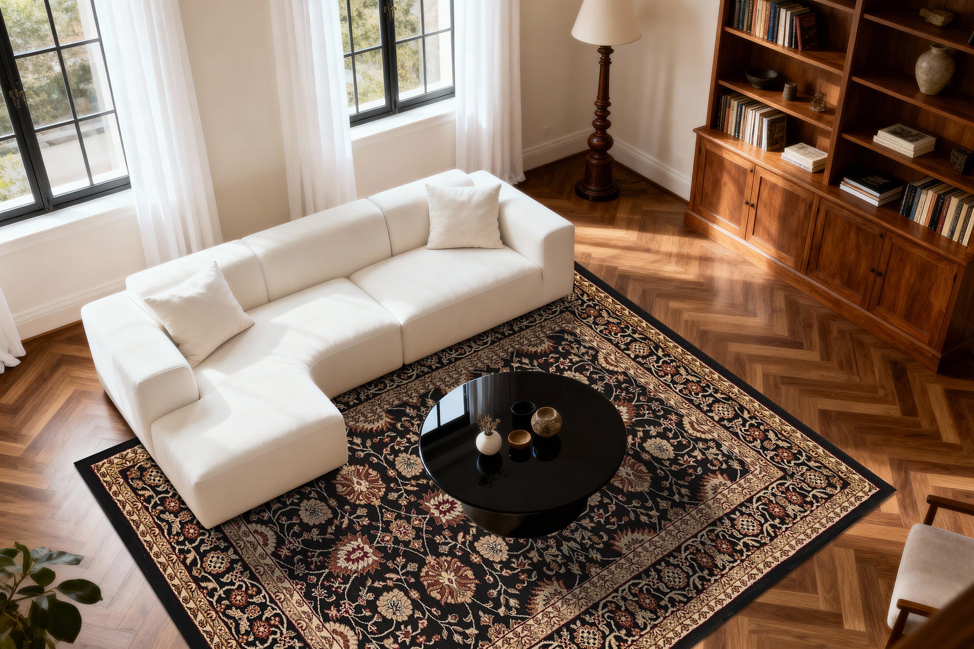 Yazd Traditional Black Classic Medium Pile Rug