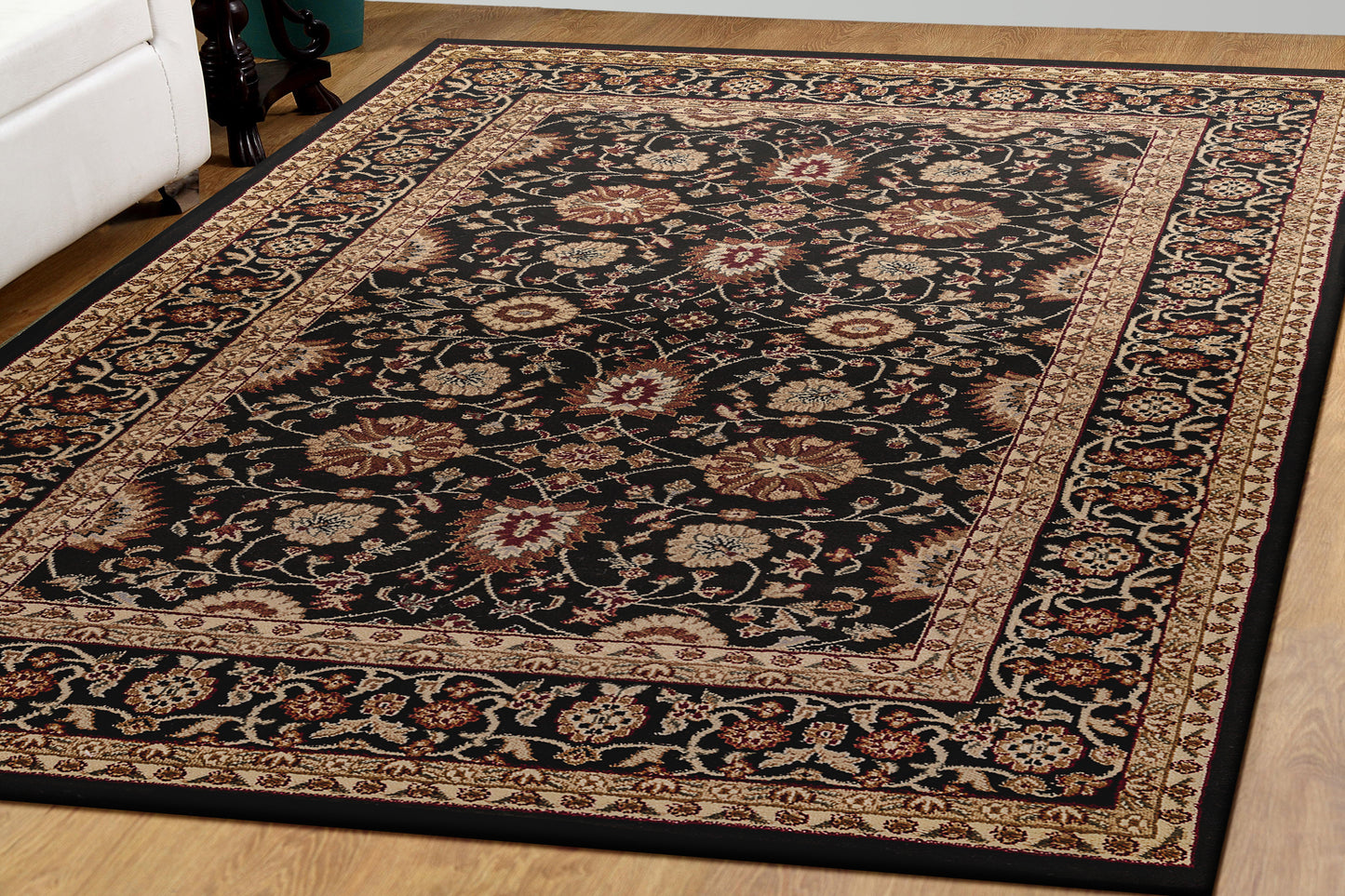 Yazd Traditional Black Classic Medium Pile Rug