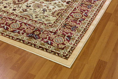 Yazd Traditional Cream/Red Classic Medium Pile Rug