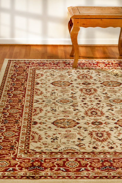 Yazd Traditional Cream/Red Classic Medium Pile Rug