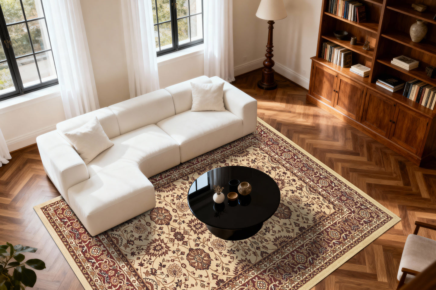 Yazd Traditional Cream/Red Classic Medium Pile Rug