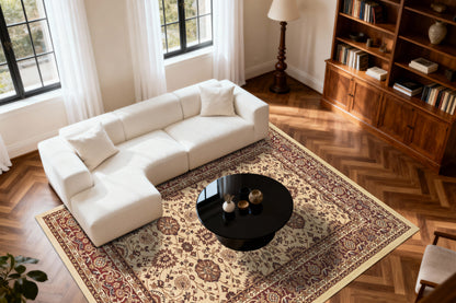 Yazd Traditional Cream/Red Classic Medium Pile Rug