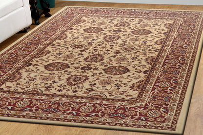 Yazd Traditional Cream/Red Classic Medium Pile Rug