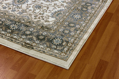 Yazd Traditional Ivory/Grey Classic Medium Pile Rug