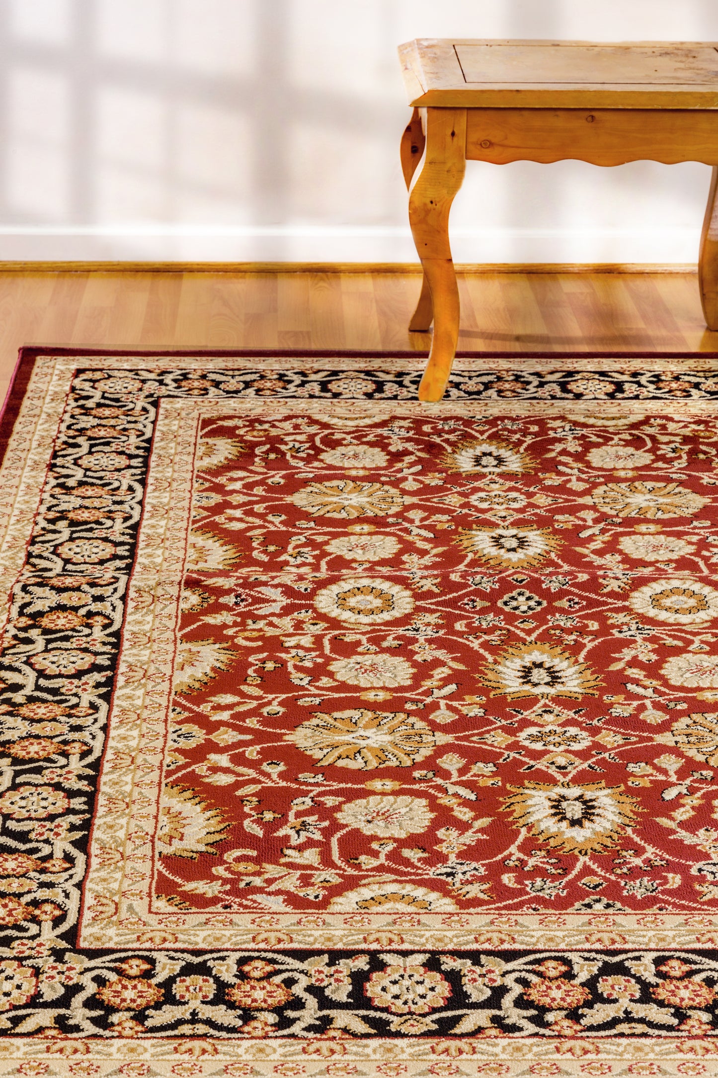 Yazd Traditional Red/Black Classic Medium Pile Rug