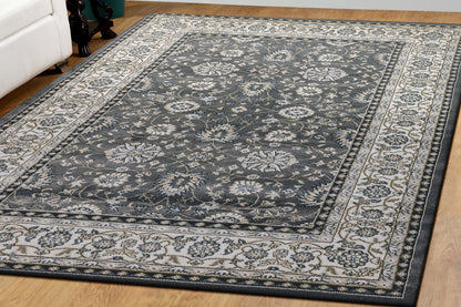 Yazd Traditional Grey/Ivory Classic Medium Pile Rug