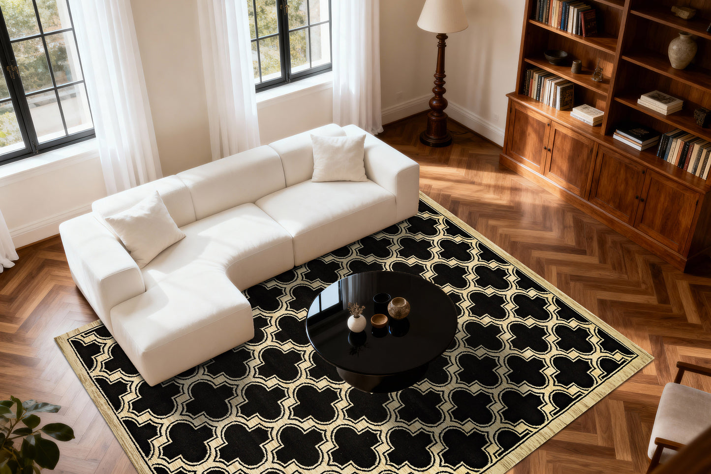 Yazd Contemporary Black Geometric Medium Pile Rug