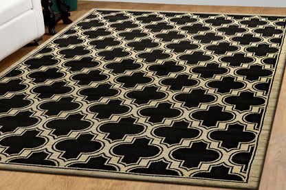 Yazd Contemporary Black Geometric Medium Pile Rug