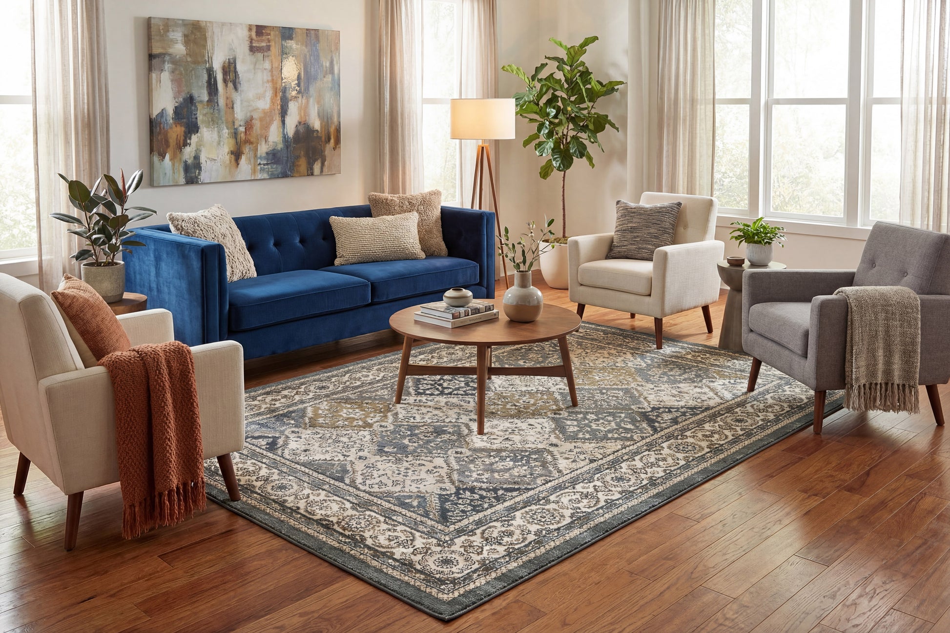 Yazd Traditional Blue/Ivory Classic Medium Pile Rug