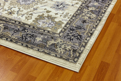 Yazd Traditional Ivory/Grey Classic Medium Pile Rug