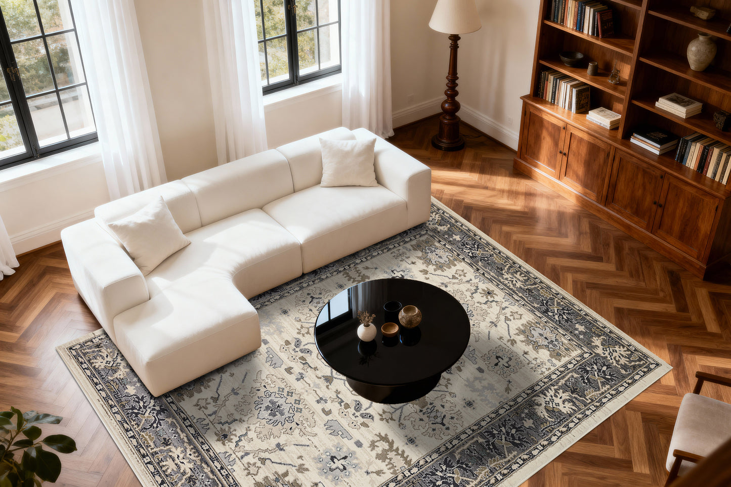 Yazd Traditional Ivory/Grey Classic Medium Pile Rug