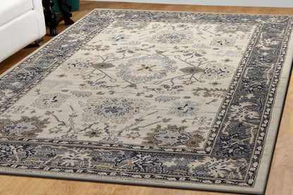 Yazd Traditional Ivory/Grey Classic Medium Pile Rug
