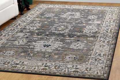 Yazd Traditional Grey/Ivory Classic Medium Pile Rug