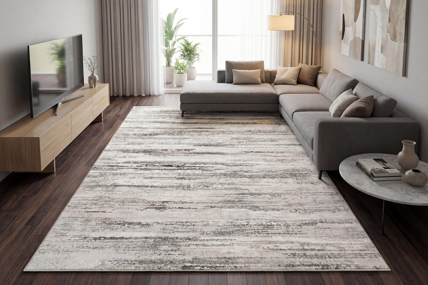 Zen Modern Grey/Taupe Abstract Medium Pile Rug