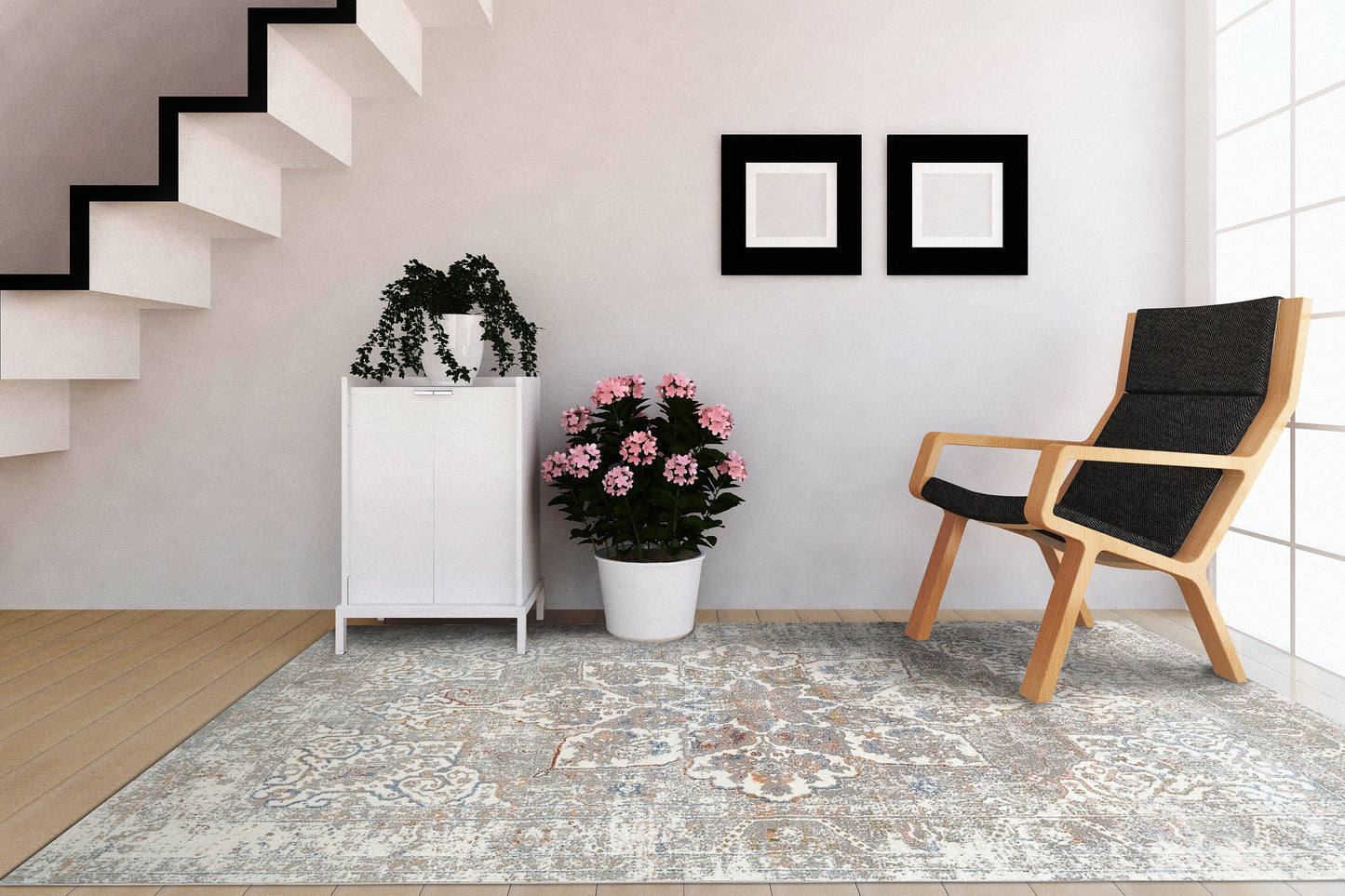 Zen Transitional Grey/Blue Abstract Medium Pile Rug