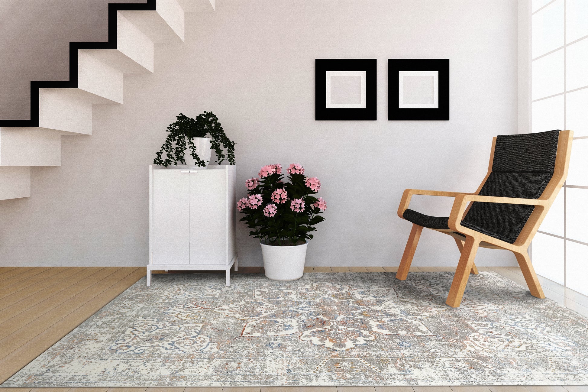 Zen Transitional Grey/Blue Abstract Medium Pile Rug