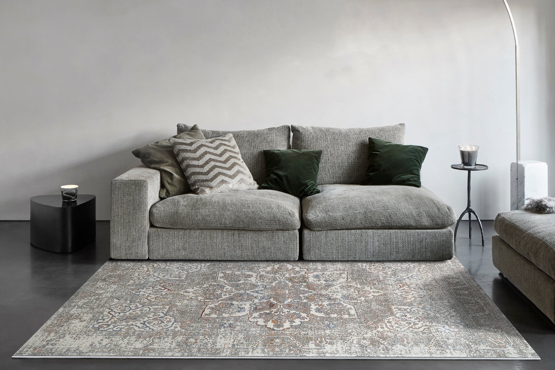 Zen Transitional Grey/Blue Abstract Medium Pile Rug