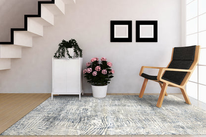 Zen Contemporary Grey/Blue Abstract Medium Pile Rug