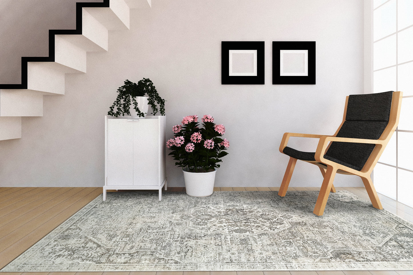 Zen Transitional Grey Abstract Medium Pile Rug