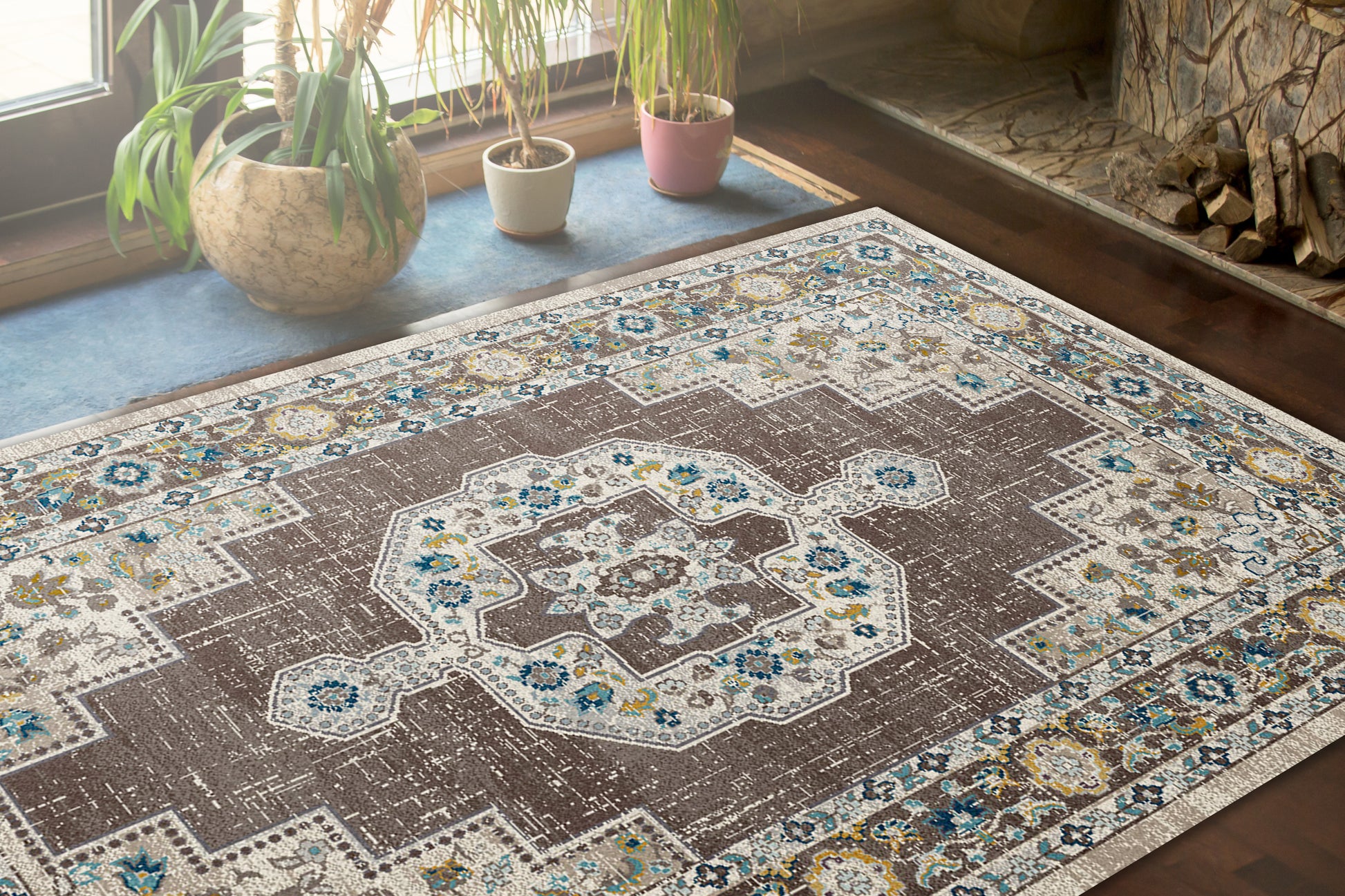 Zodiac Traditional Grey Medallion/Damask Medium Pile Rug