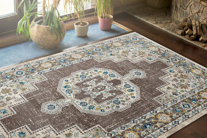 Zodiac Traditional Grey Medallion/Damask Medium Pile Rug