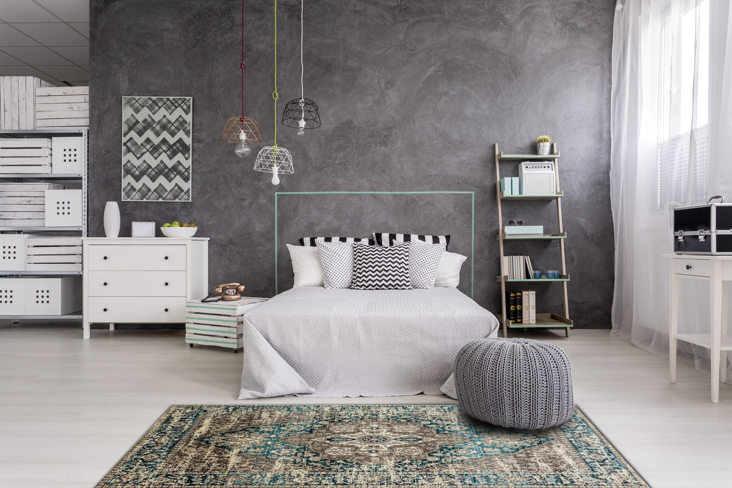 Zodiac Transitional Grey/Blue Geometric Medium Pile Rug