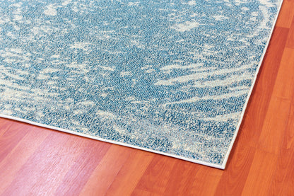 Zodiac Contemporary Aqua Blue Abstract Medium Pile Rug