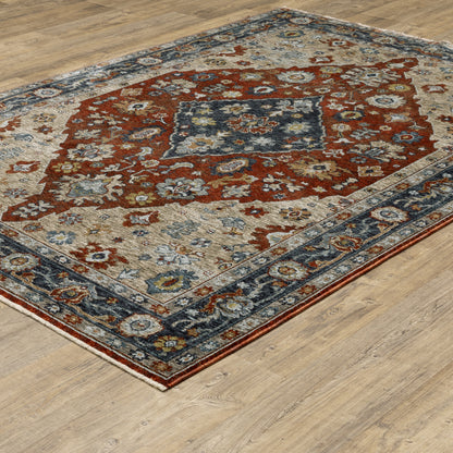 Aberdeen Medallion Red/ Blue Oriental Cut Pile Rug