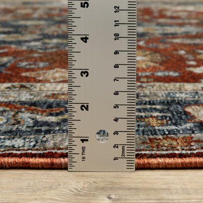 Aberdeen Medallion Red/ Blue Oriental Cut Pile Rug