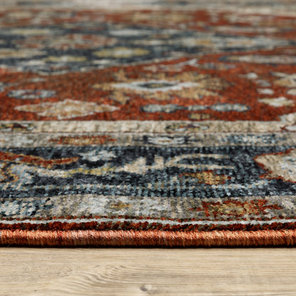 Aberdeen Medallion Red/ Blue Oriental Cut Pile Rug