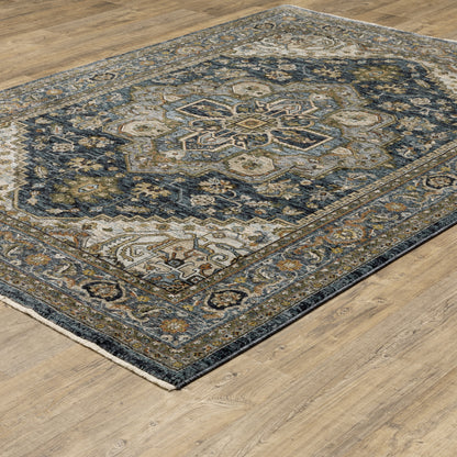 Aberdeen Medallion Blue/ Blue Oriental Cut Pile Rug