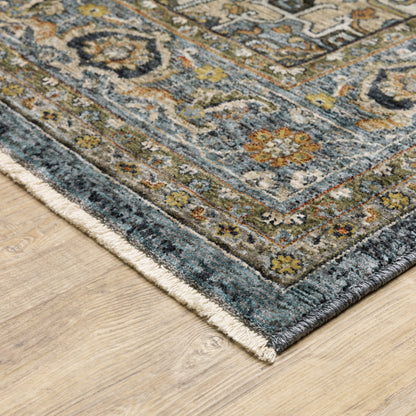 Aberdeen Medallion Blue/ Blue Oriental Cut Pile Rug
