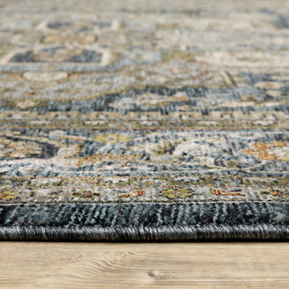 Aberdeen Medallion Blue/ Blue Oriental Cut Pile Rug