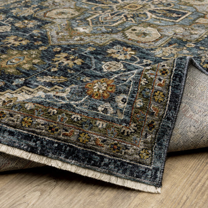 Aberdeen Medallion Blue/ Blue Oriental Cut Pile Rug