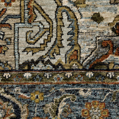 Aberdeen Medallion Blue/ Blue Oriental Cut Pile Rug