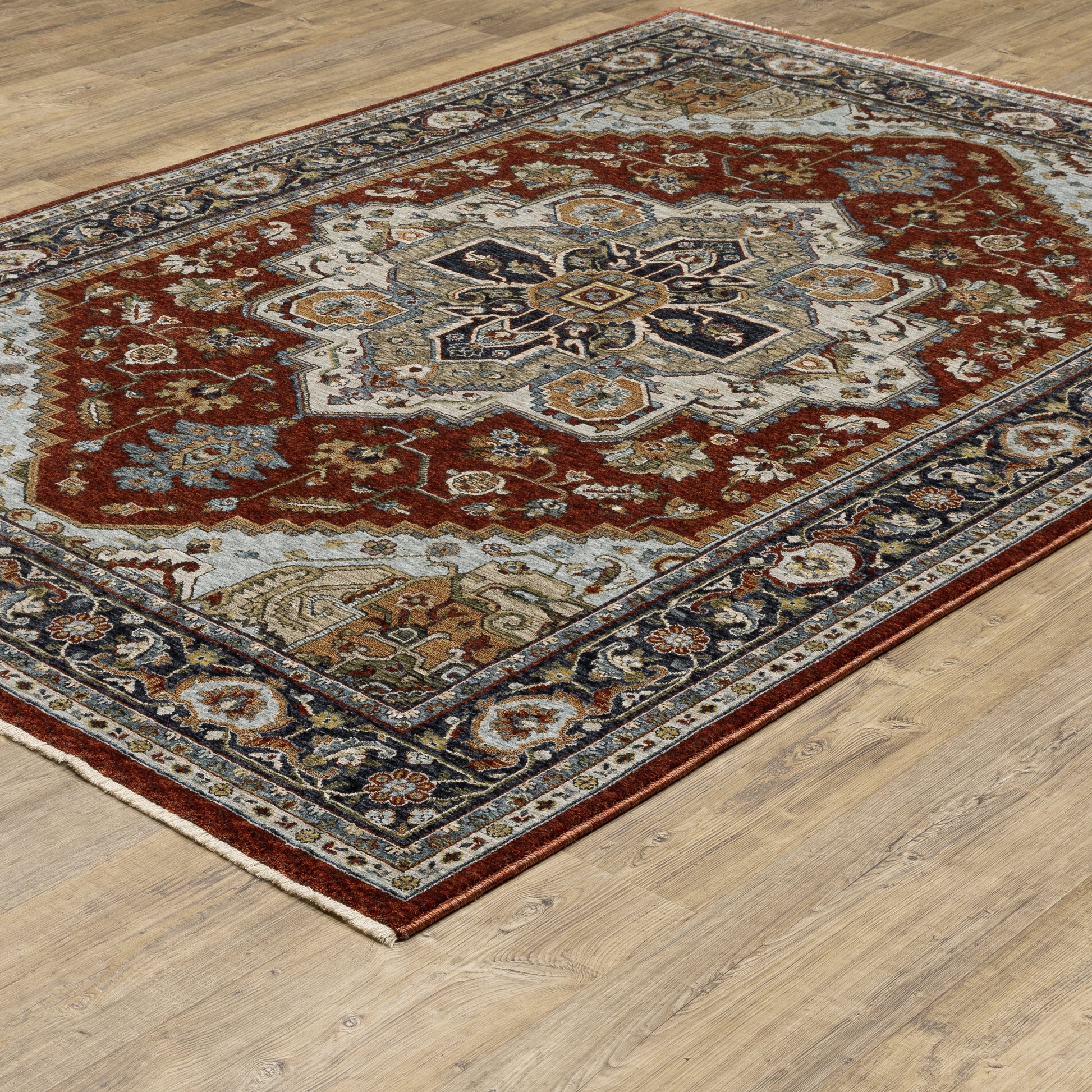 Aberdeen Medallion Red/ Blue Oriental Cut Pile Rug