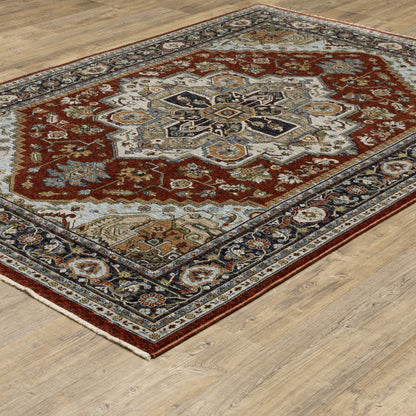 Aberdeen Medallion Red/ Blue Oriental Cut Pile Rug