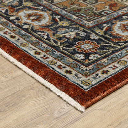 Aberdeen Medallion Red/ Blue Oriental Cut Pile Rug