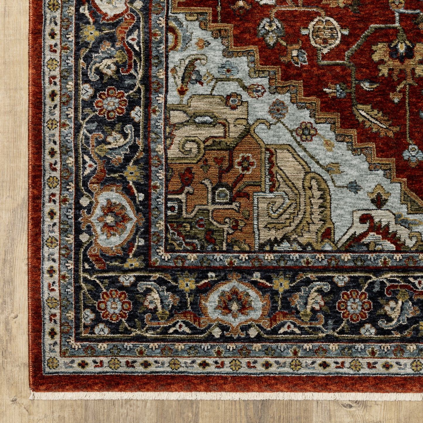 Aberdeen Medallion Red/ Blue Oriental Cut Pile Rug
