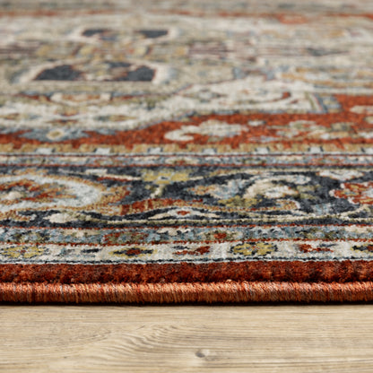 Aberdeen Medallion Red/ Blue Oriental Cut Pile Rug