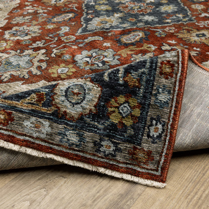 Aberdeen Medallion Red/ Blue Oriental Cut Pile Rug