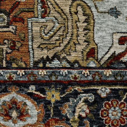Aberdeen Medallion Red/ Blue Oriental Cut Pile Rug