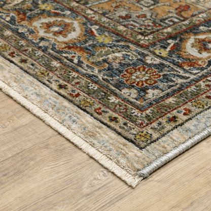 Aberdeen Medallion Ivory/ Blue Oriental Cut Pile Rug